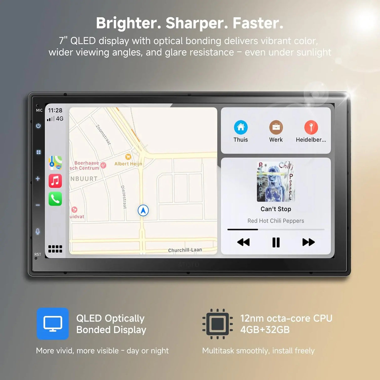 ATOTO S8G2C74MS 7" 8-Core Android Double Din Car Stereo, Wireless CarPlay & Android Auto, QLED Fully Laminated Touchscreen, Built-in 4G LTE, Backup Camera, HD LRV, WiFi/BT/USB, 4G+32G