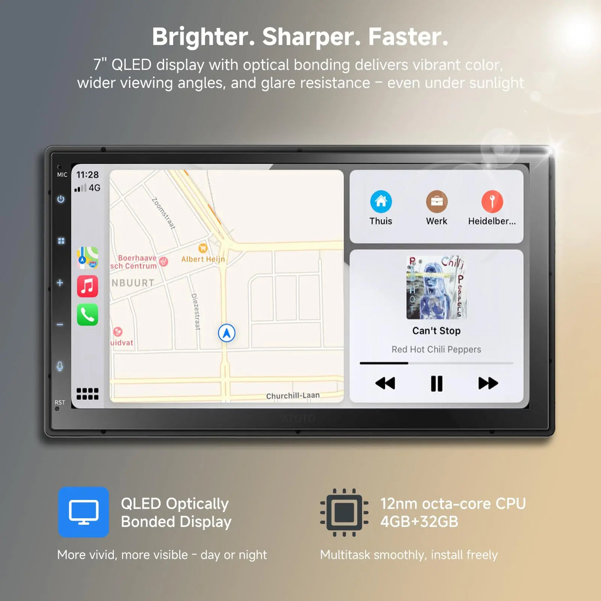 ATOTO S8G2C74MS 7" 8-Core Android Double Din Car Stereo, Wireless CarPlay & Android Auto, QLED Fully Laminated Touchscreen, Built-in 4G LTE, Backup Camera, HD LRV, WiFi/BT/USB, 4G+32G