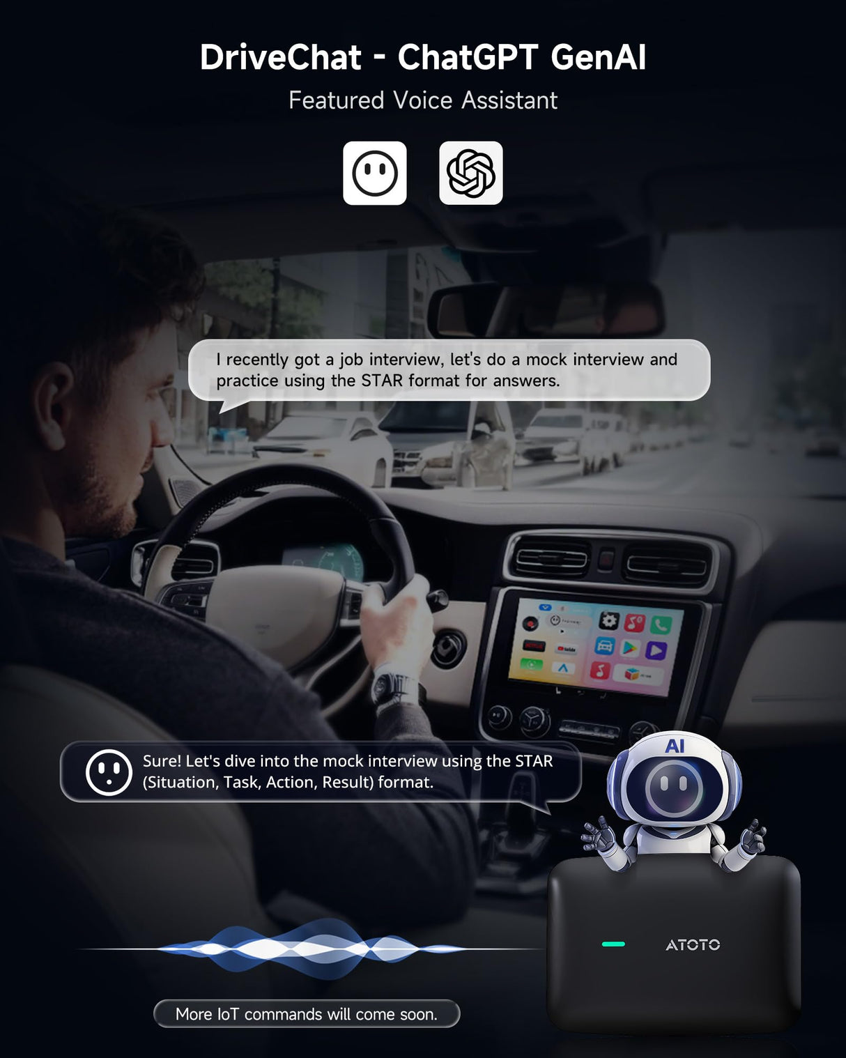 ATOTO CB4B Wireless CarPlay Adapter, Car Smart Box with Dual WiFi, Dual Bluetooth, AI DriveChat, 4G+32G – Supports Netflix/YouTube/128GB TF Card, Plug & Play, Android AI Box, 2025 Upgrade, Black