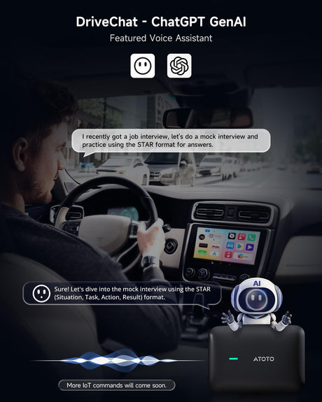 ATOTO CB4B Wireless CarPlay Adapter, Car Smart Box with Dual WiFi, Dual Bluetooth, AI DriveChat, 4G+32G – Supports Netflix/YouTube/128GB TF Card, Plug & Play, Android AI Box, 2025 Upgrade, Black