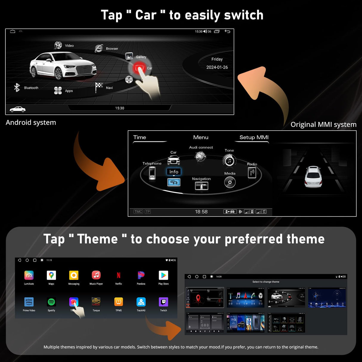 ATOTO S8ADA44XR12A8PN 12.3" Car Stereo with Wireless CarPlay, Android Auto, 4G LTE, GPS Tracking, AI DriveChat, Dual Bluetooth – Compatible with Audi A4/A5 B8/B8.5 2009-2016 (Concert/Symphony Radio), Retains Original Functions