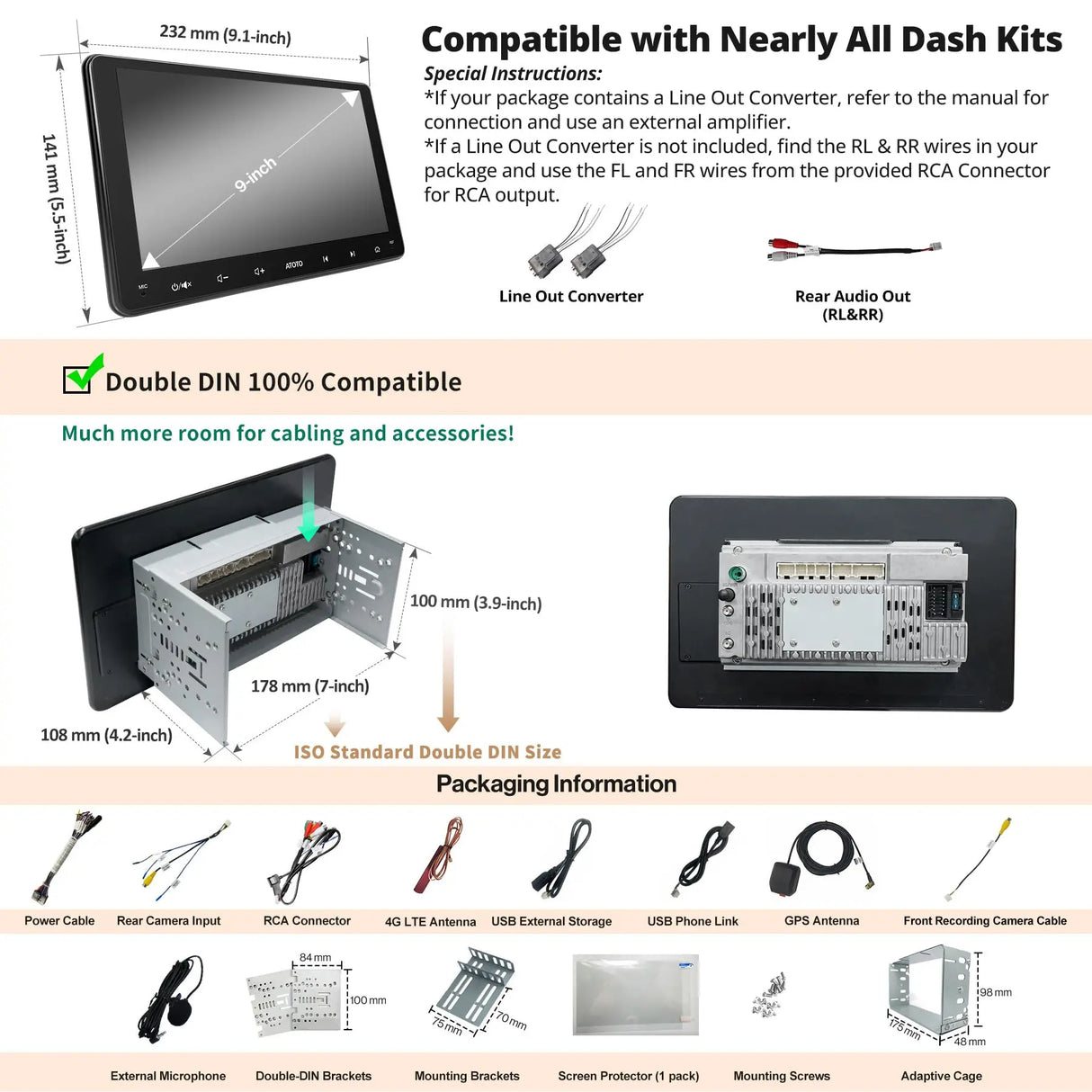 ATOTO S8G2094MS 8-Core 9" Android Double Din Car Stereo, QLED Touchscreen, Wireless CarPlay & Android Auto, Dual Bluetooth, GPS Tracking, SCVC,4G LTE/WiFi&BT&USB Tethering