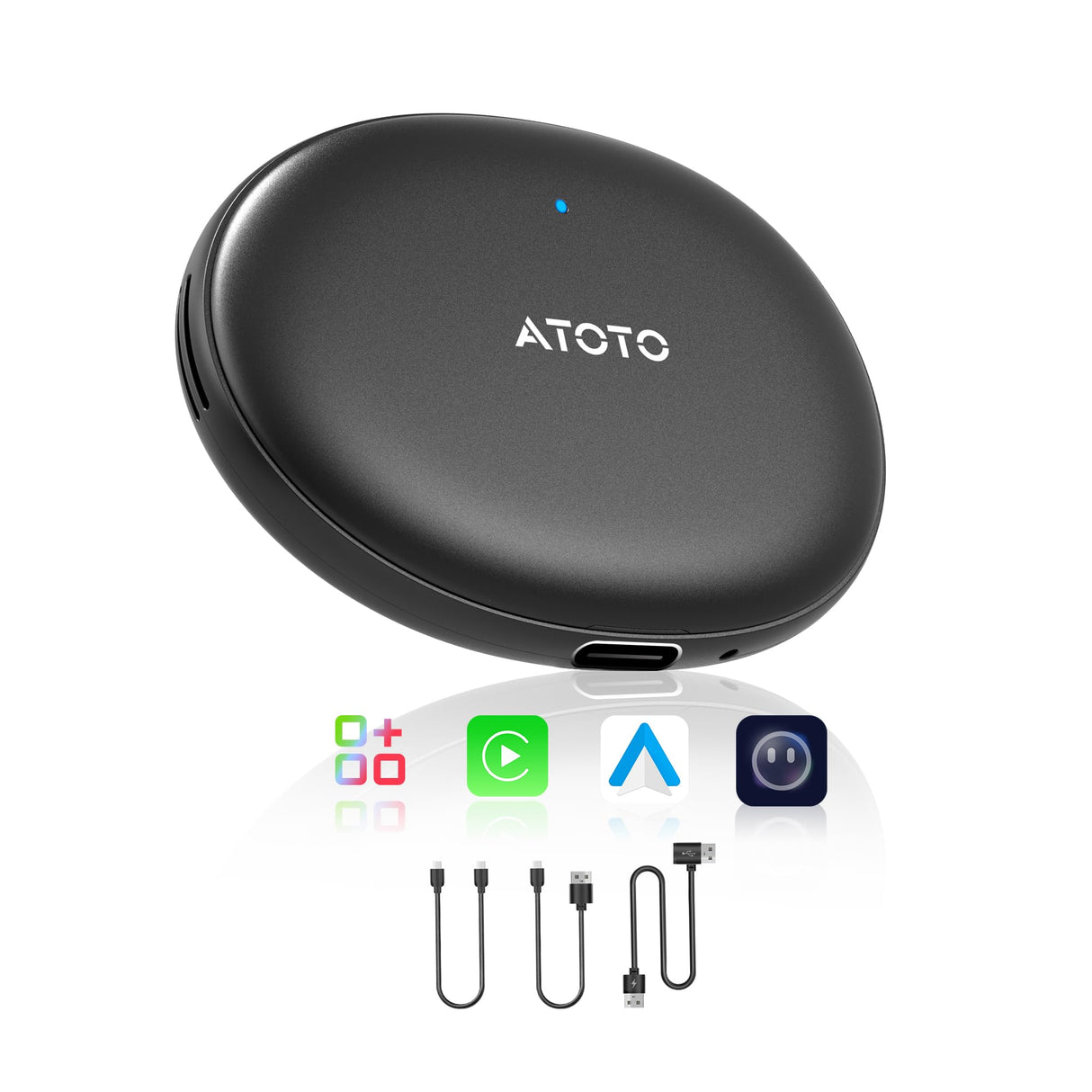 ATOTO AD5 Adattatore CarPlay Wireless/Android Auto, Dongle AI con ChatGPT, WiFi Dual, Supporto Scheda 256GB, Streaming Multimediale – Facile da Usare, Aggiornamento Intelligente per Auto