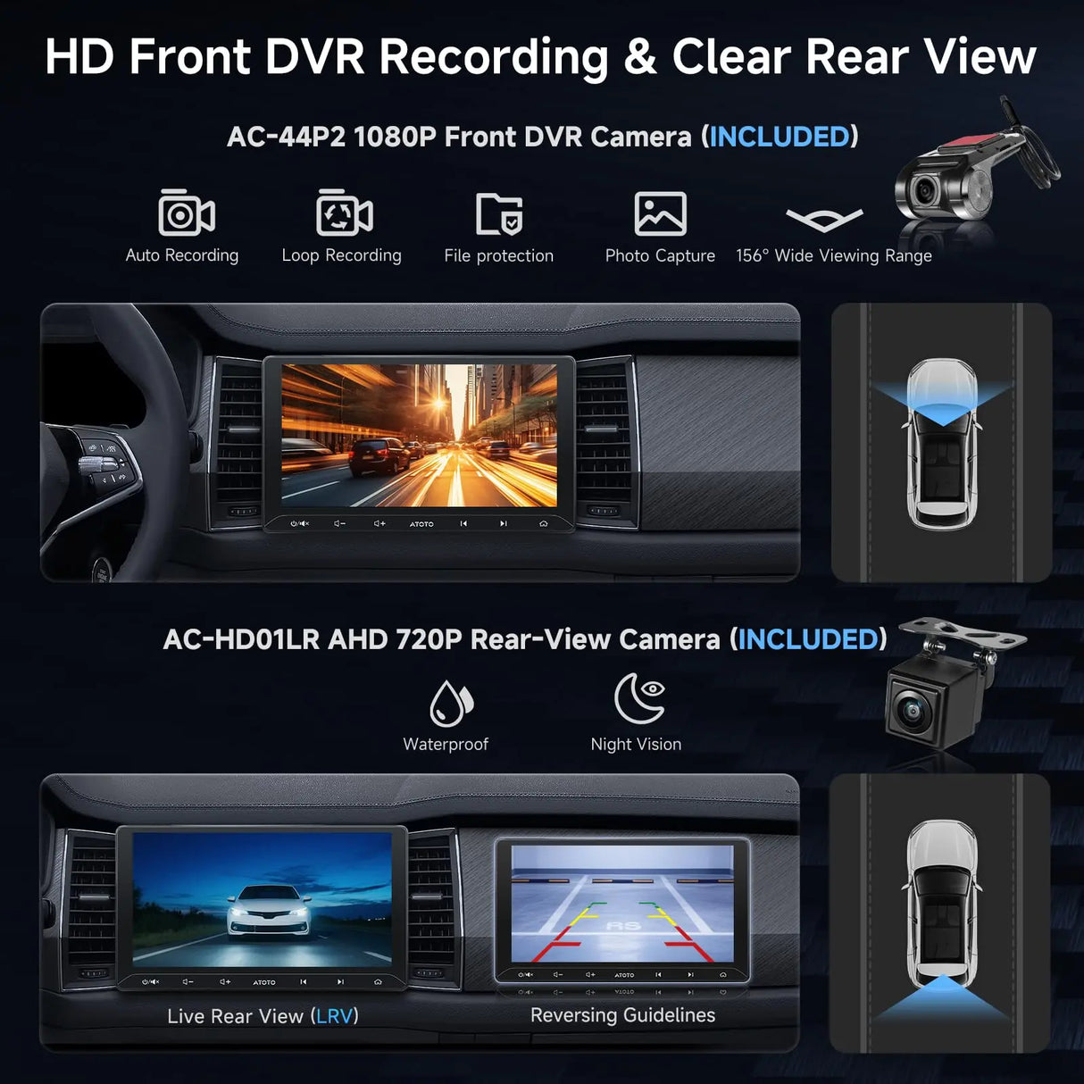 ATOTOZONE A5L 10.1" Android Double Din Car Stereo, Wireless CarPlay/Android Auto, LRV Backup Camera&1080P DVR Dashcam, WiFi/Bluetooth/USB, 2+32GB, 24B EQ&DSP/FM, MirrorLink, AI Chat&GPS Tracking