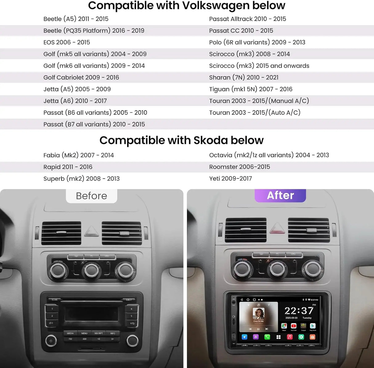 ATOTO A5LVWA7T Autoradio 2 DIN Android 7 Pouces | CarPlay Sans Fil & Android Auto | Navigation GPS | Compatible VW (Golf, Polo, Tiguan) | 2 Go RAM + 32 Go | WiFi/Bluetooth/USB