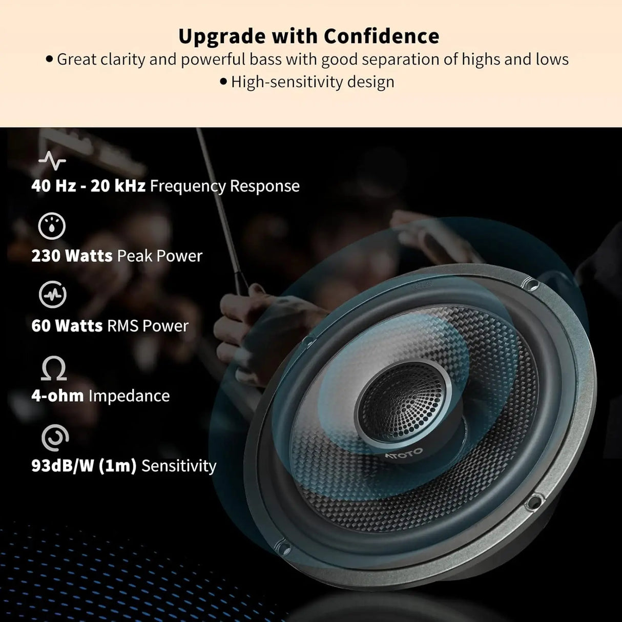 ATOTO CS-651DC 6.5" 2-Way Car Speakers - 230W Max (60W RMS), 4 Ohm, 16.5cm Woofer + 2.5cm Tweeter, Pair