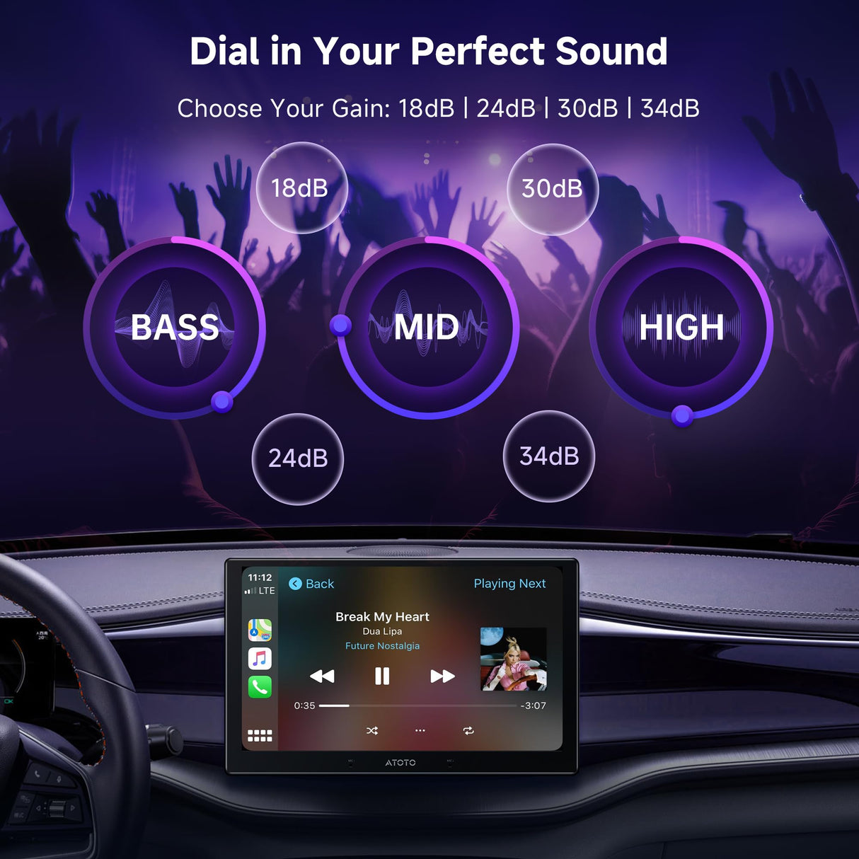 ATOTO CA-AEC122DL Amplificateur Auto Compact 4x60W RMS, 4 Canaux, Classe D TI TPA3221, Câble d’Alimentation 2m, EQ Personnalisable, Compatible avec Autoradios ATOTO