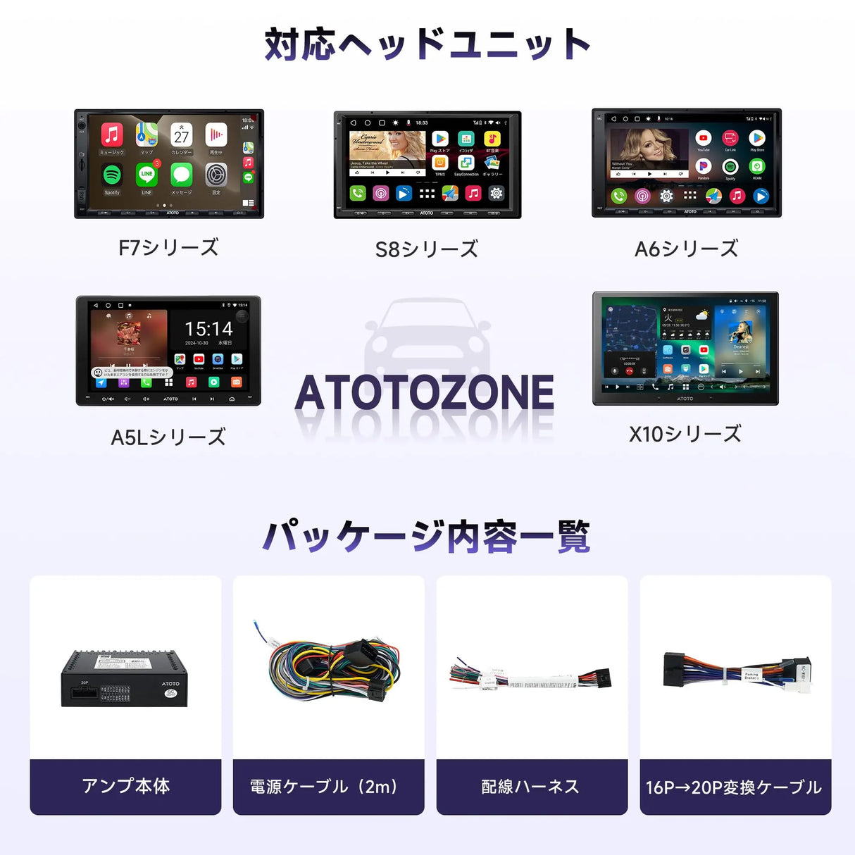 ATOTO CA-AEC122DL カーアンプ - クラスD 4チャンネル TI TPA3221、RMS 4x60W、6.5フィート電源ケーブル、カスタマイズ可能EQ、特定ATOTOZONEカーステレオと互換