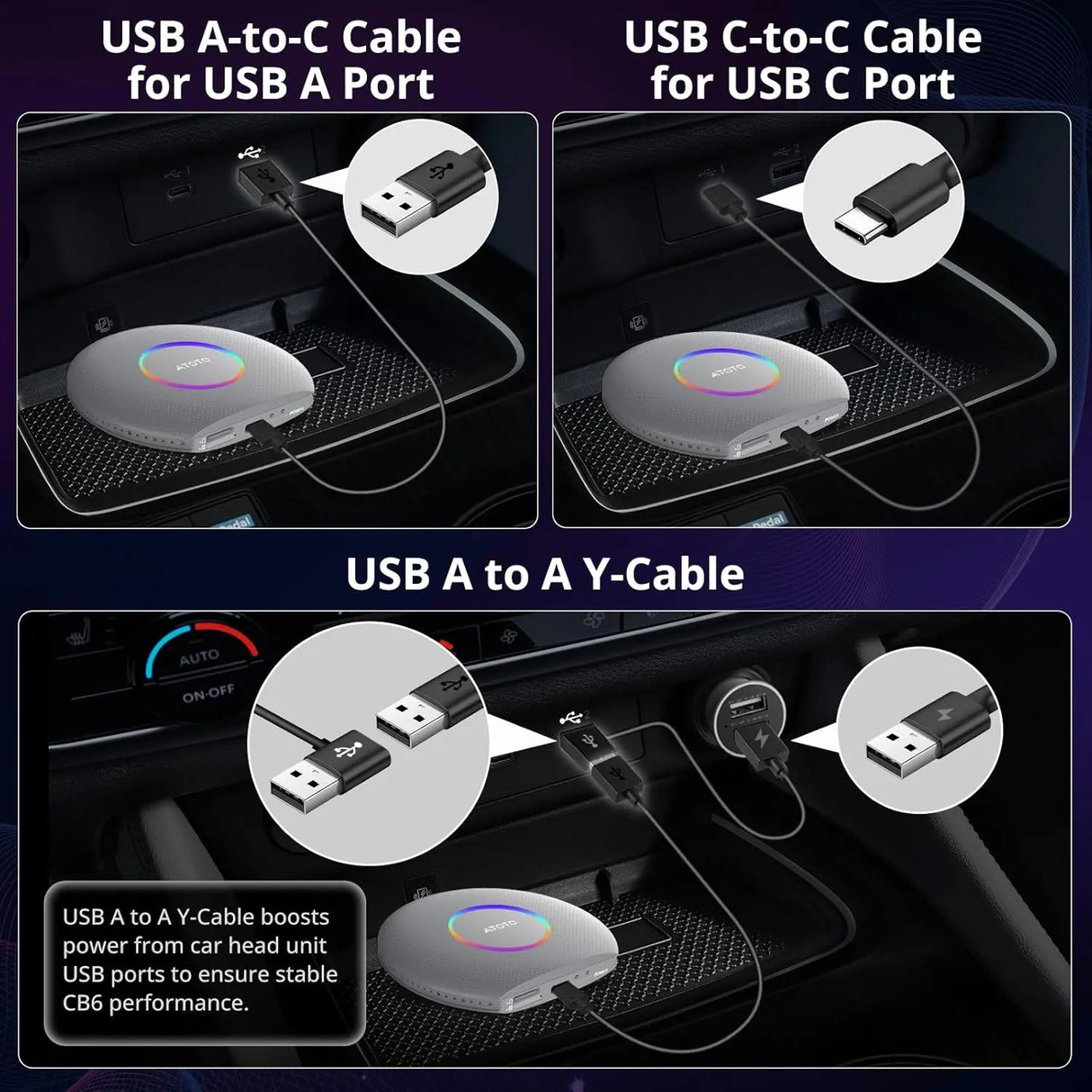 ATOTO CB6 Dongle WIFI AI Android Inalámbrico, Adaptador de CarPlay Cableado a Inalámbrico, Bluetooth, Voz AI, GPS, 4+64GB, Compatible con muchas apps (Plata)