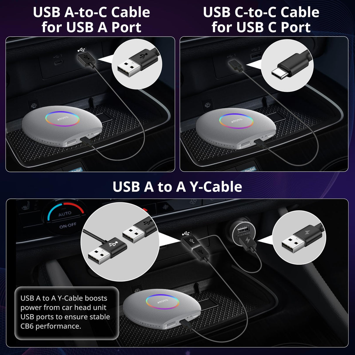ATOTO CB6A Wired CarPlay to Wireless CarPlay/Android Auto Adapter with Bluetooth, Wireless CarPlay AI Box, AI Voice Dongle with GPS Tracking, 4GB+64GB