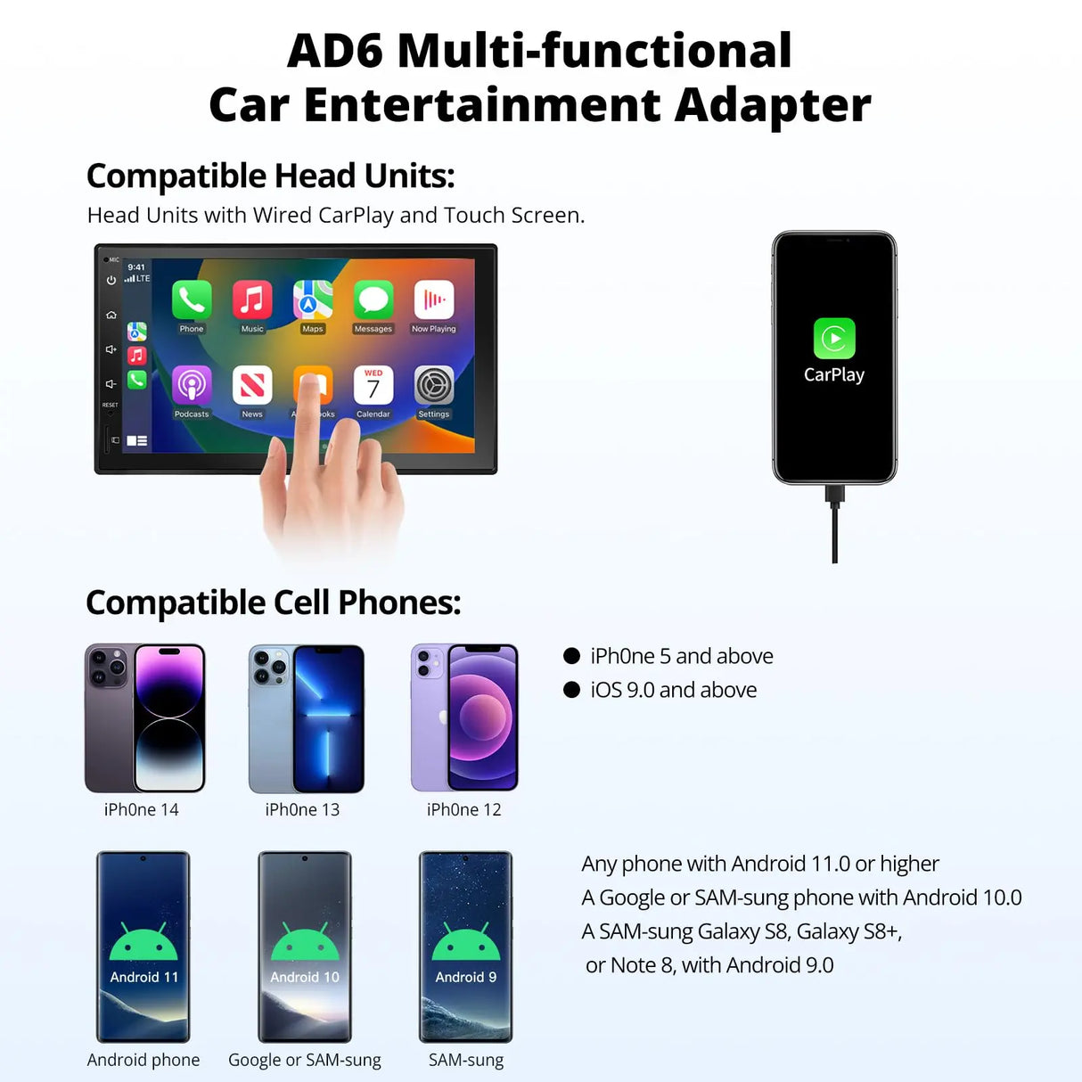 ATOTO AD6 Wired to Wireless CarPlay/Android Auto Adapter with AI Voice, OBD Support, GPS Tracking, 4GB+64GB Storage, Bluetooth