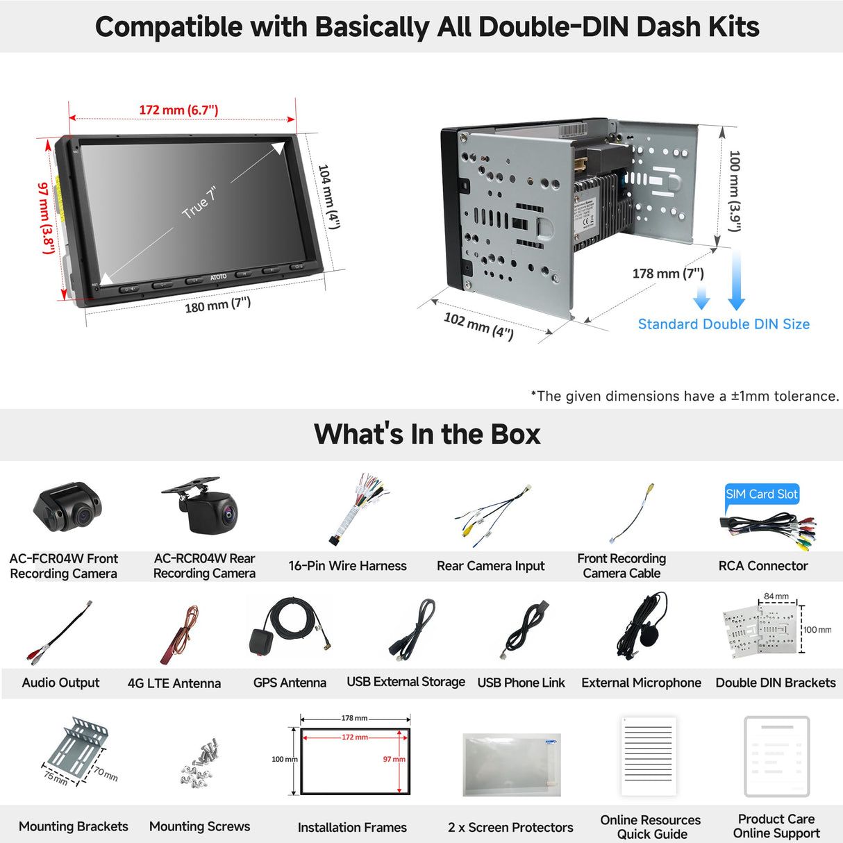ATOTO S8G2A74MS 7" Touch Screen Double Din Head Unit, Wireless CarPlay & Android Auto, Dual Cam, ChatGPT AI, 4G LTE, DSP, Octa-Core 4+32GB