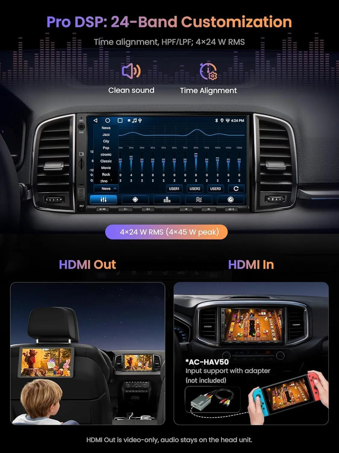 ATOTO A5LG2A7T 7" Double Din Car Stereo with Backup Camera, Android OS, IPS Touchscreen, Wireless CarPlay & Android Auto, WiFi/Bluetooth/USB Tethering, MirrorLink, 24-Band EQ DSP, 2G+32G, FM/RDS Radio