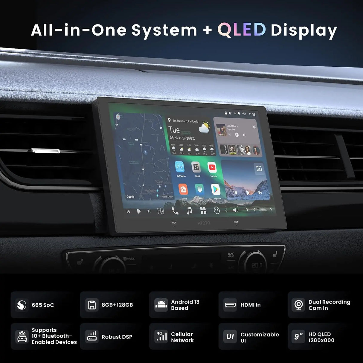 ATOTO X10G209E 9" Double Din Radio with 1080P Dual Dash Cam, Android 8+128G, Wireless CarPlay/Android Auto, HDMI-in & SPDIF Output, DSP, 4G/WiFi, GPS, AI Voice