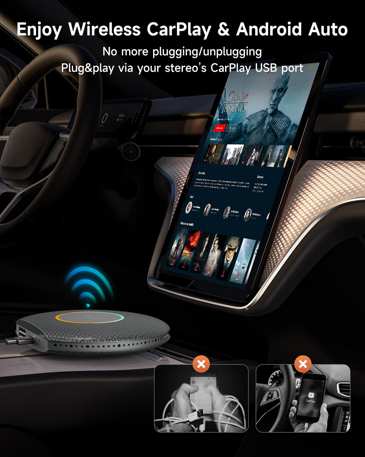 ATOTO CB6A Wireless CarPlay Adapter (2025 Upgrade) CarPlay AI Box with Plug & Play, DriveChat, GPS, Android 13, 4G LTE, Dual Bluetooth, YouTube Support, 4G+64G