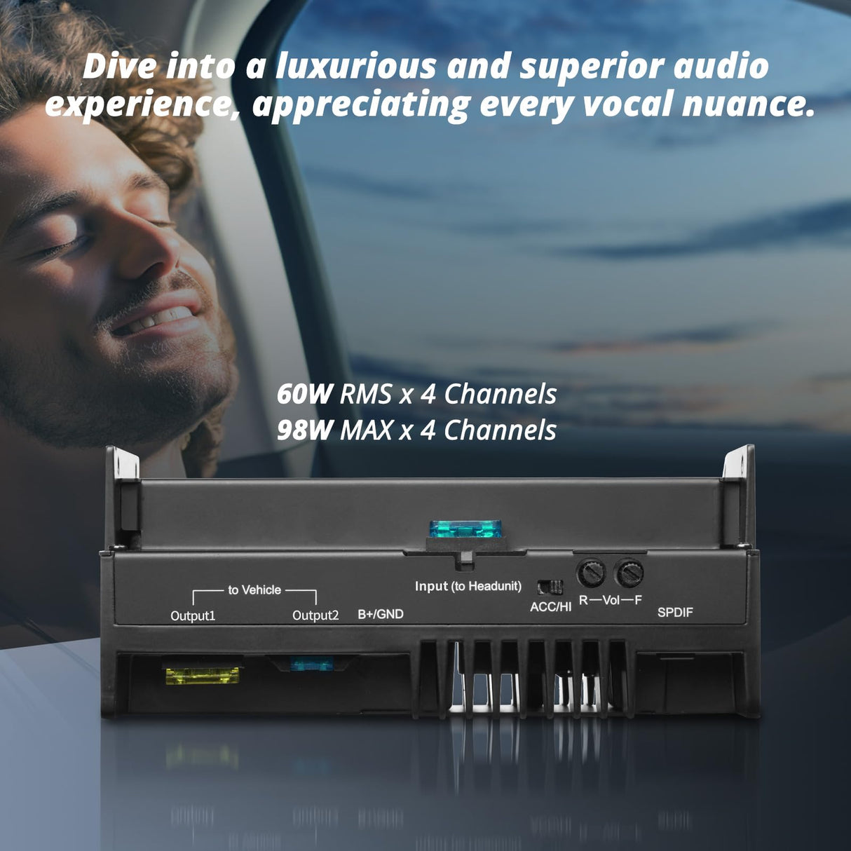 ATOTO CA-AEC02 Car Amplifier, 4-Channel, 392W Max, 4 Ohm, Class A/B, Built-in Line-Out Converters, High Sound Quality, Car Audio Amplifiers