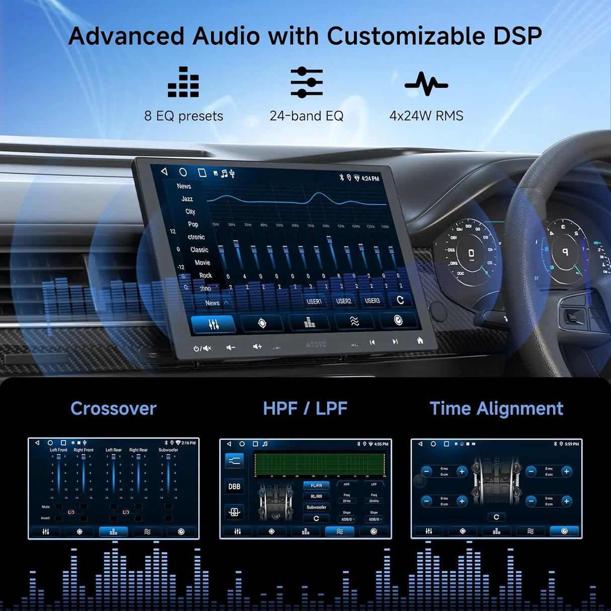 ATOTO A5LG110T 10" Single Din & Double Din Head Unit with Floating Display, Wireless CarPlay & Android Auto, WiFi/USB/Bluetooth Tethering, MirrorLink, DSP Audio, FM/RDS Radio