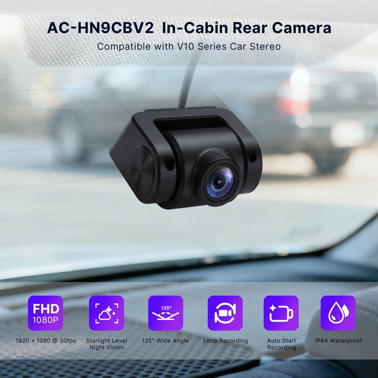 ATOTO AC-HN9CBV2 Innenraumkamera Vorne, AHD 1080p, 135° Weitwinkel, Sternenlicht-Nachtsicht, Loop-Aufnahme, Parkmodus, V10 Serie