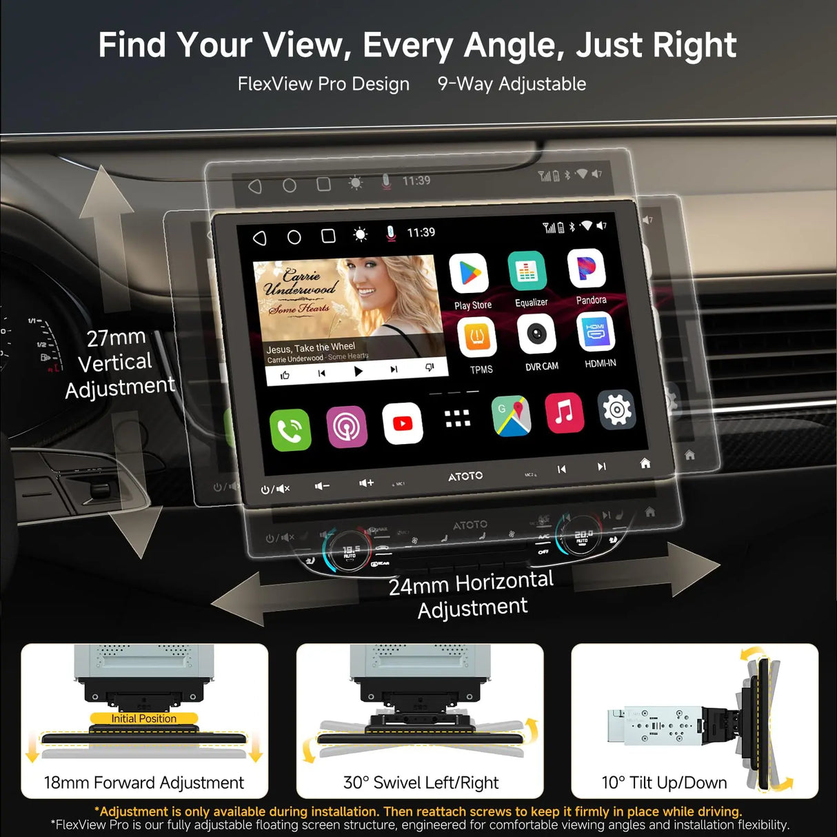 ATOTO S8G2104PR 10" Double Din Car Stereo, QLED Touchscreen, Wireless CarPlay & Android Auto, Dual Bluetooth with aptX HD, Split Screen Display, Built-in 4G Modem, USB Tethering, VSV & Live Rear View