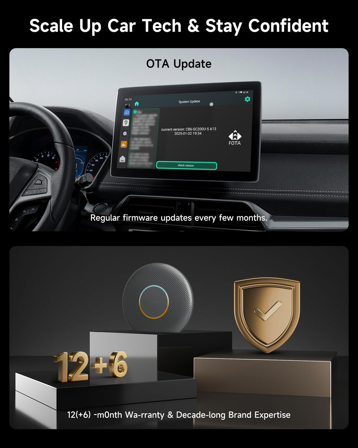 ATOTO CB6 2025 Upgrade Wireless CarPlay Adapter & Android AI Box, Plug & Play CarWave Smart Box with AI DriveChat, GPS Tracking, Android 13, 4G LTE, Dual Bluetooth, 8G+128G