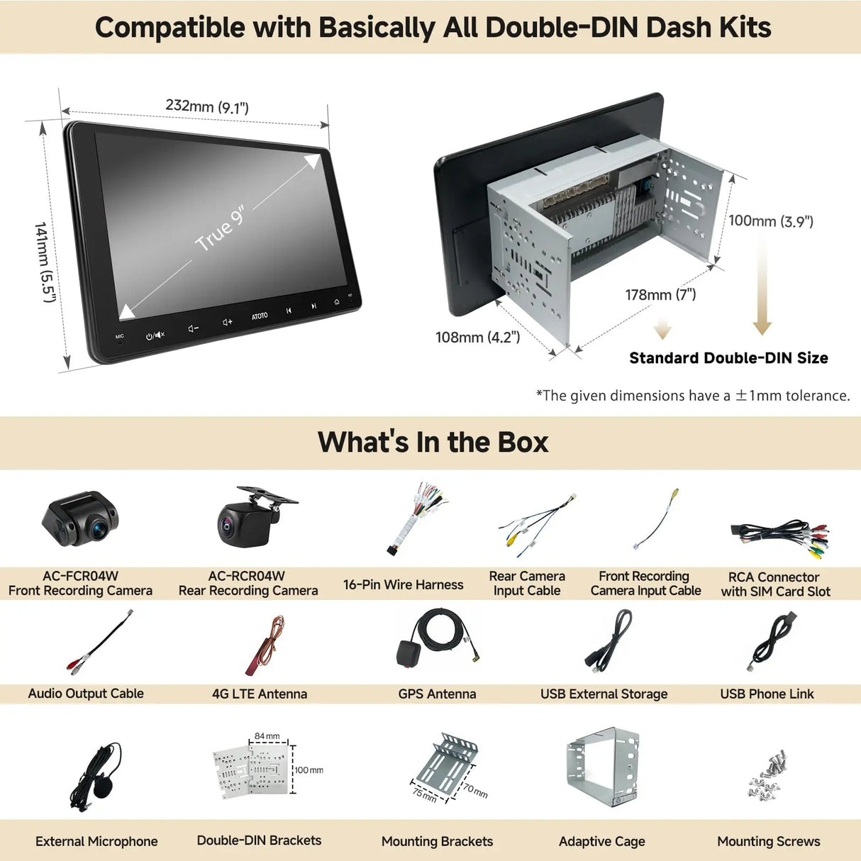 ATOTO S8G2094MS 9" Double Din Car Stereo with 1080P Front & Backup Camera Input, QLED Touchscreen, Wireless CarPlay & Android Auto, 4G+32G, Built-in 4G/Wi-Fi, Dual BT/USB, DSP, AMP, SUB, GPS