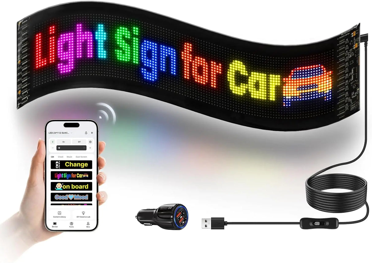 LEAPROCK 21" HD LED Light Sign for Car - Programmable Flexible Display with Bluetooth Control, Custom Logos/Animations & Eco Mode for Car Windshield