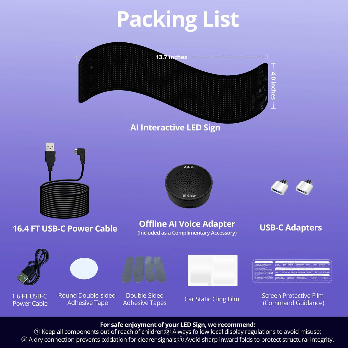 ATOTO CI-VIALD13 Programmable LED Sign – 13.7" x 4" Scrolling Advertising Display, AI Voice Control, Bluetooth App Control, Custom Text & Animation