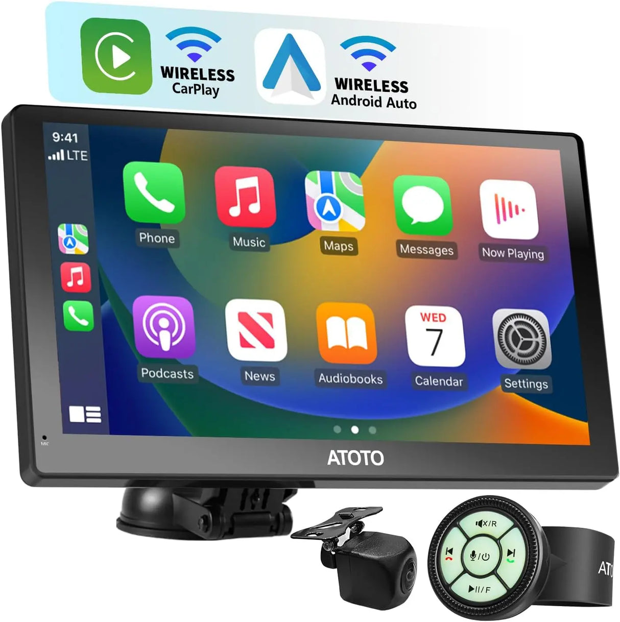 ATOTO P5 7" Portable Car Stereo, 1080P Backup Camera, Remote Control, GPS Navigation, QLED Glare-Suppressing Touchscreen, Wireless CarPlay and Android Auto, Bluetooth, MirrorLink