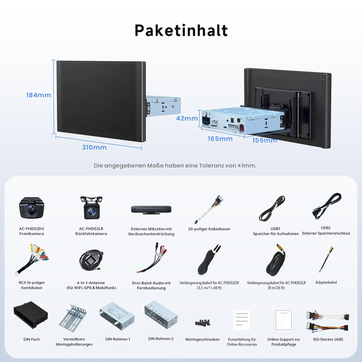 ATOTO X10G125E-R3 12,5" QLED Android Autoradio 1 & 2 DIN mit Dashcams vorne & hinten, kabelloses CarPlay & Android Auto, AI, 36-Band EQ, Dualband-WLAN