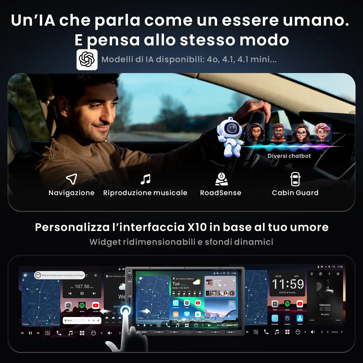 ATOTO X10G2A7E Autoradio 2 DIN 7" Android con Navigazione Integrata, 8+128G, CarPlay Wireless, Android Auto Wireless, ChatGPT AI, 4G LTE, Doppio Telefono, Bluetooth