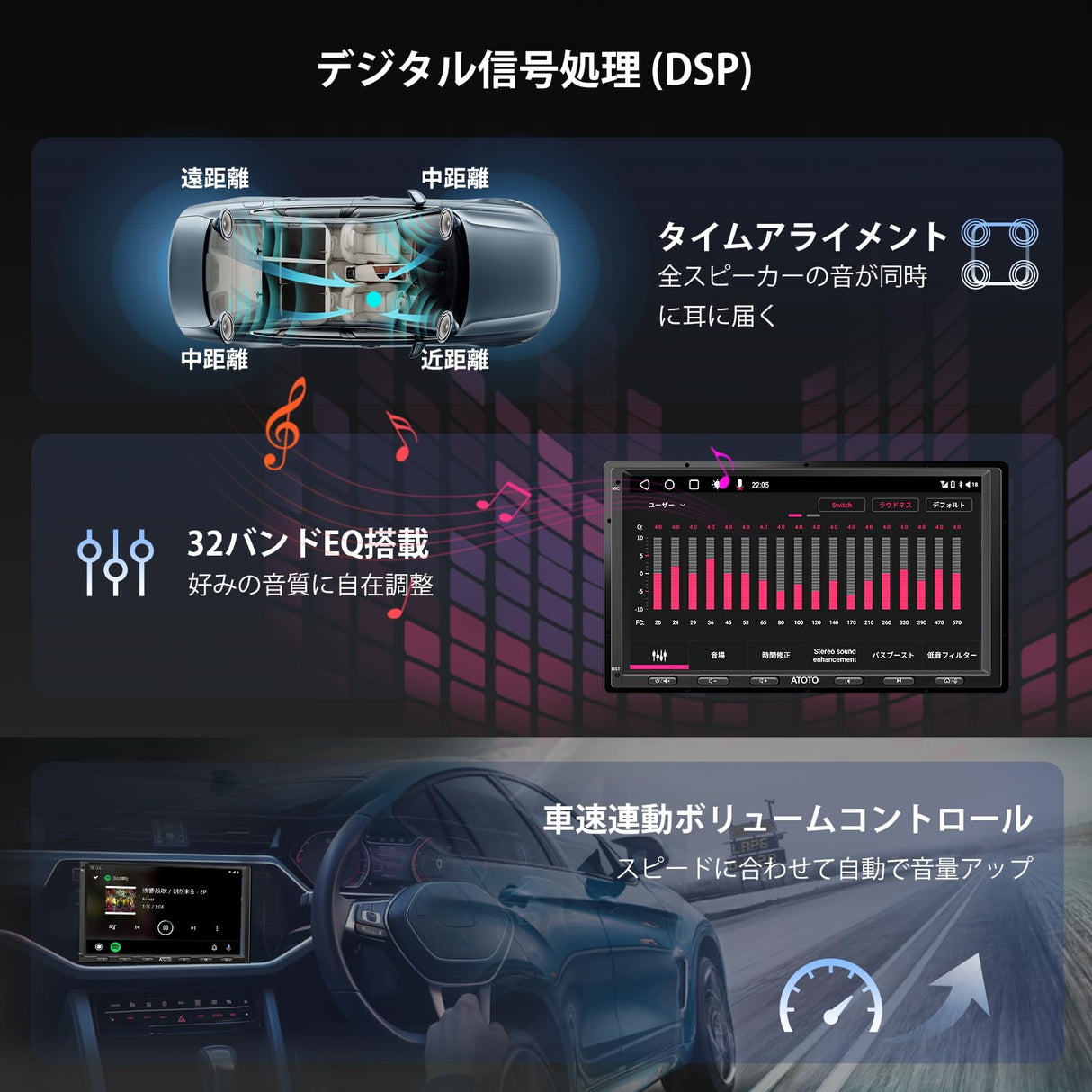 ATOTO S8G2A79UN 7" 2 Din ディスプレイオーディオ、Androidカーナビ、1080P フロント/リアカメラ、8コア 6GB+128GB、ワイヤレスCarPlay/Android Auto、4G内蔵、aptxHDデュアルBluetooth、Wi-Fi/USB テザリング、内蔵DSP・アンプ、GPS追跡、AI会話、MirrorLink、2分割画面、HDMI入力/出力対応