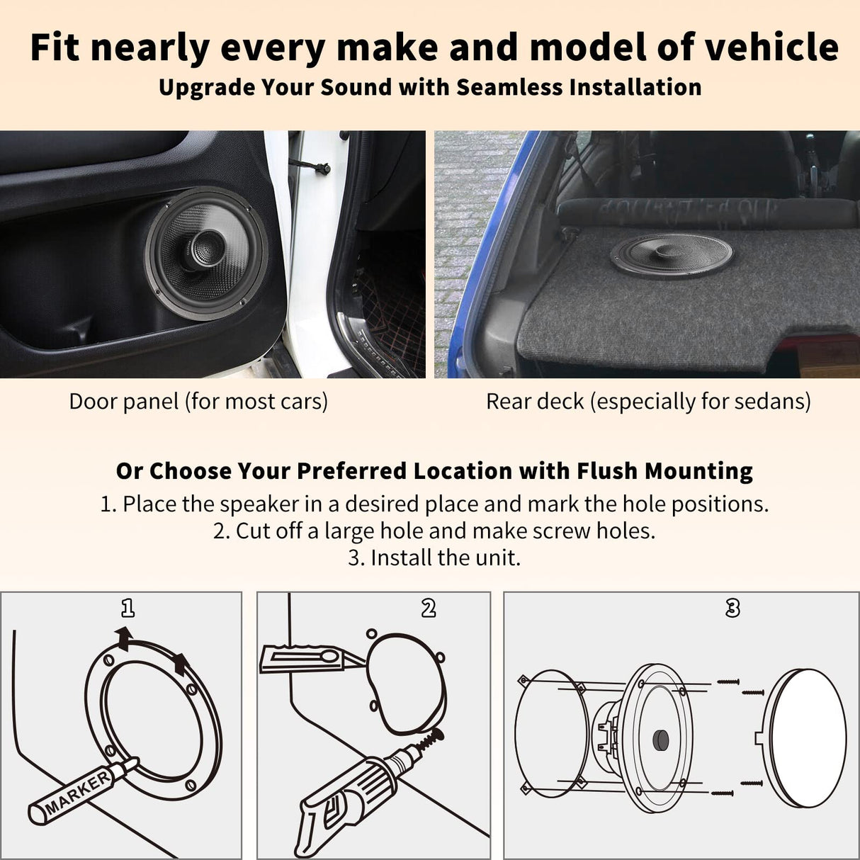 ATOTO CS-651DC Altavoces coaxiales para coche 2 vías 16,5 cm, 230W máx/60W RMS, woofer 16,5 cm y tweeter 2,5 cm, 4 ohmios, sonido envolvente, par