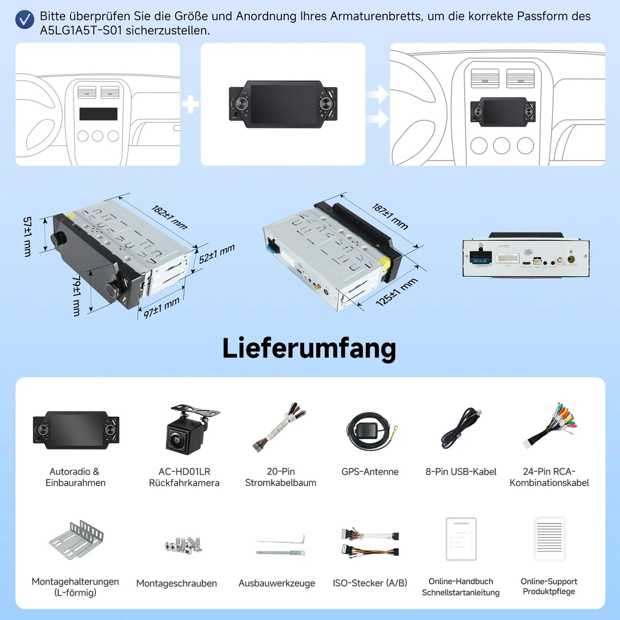 ATOTO A5LG1A5T 5" Android 1 Din Autoradio mit Rückfahrkamera, Kabelloses CarPlay & Android Auto, WiFi/BT/USB Tethering, MirrorLink, RDS/FM/GPS, Sprachsteuerung, 2G+32G