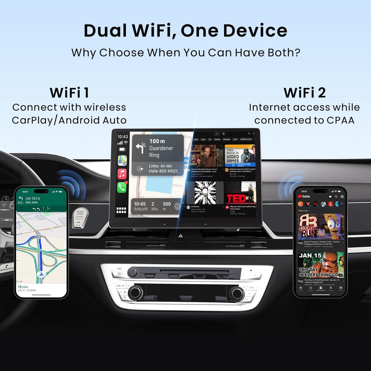 ATOTO CB4A Wireless CarPlay Adapter, AI Box 5-in-1 Car Smart Box with 5G WiFi, Supports Android Auto, YouTube, Netflix – For OEM Wired CarPlay, Plug & Play