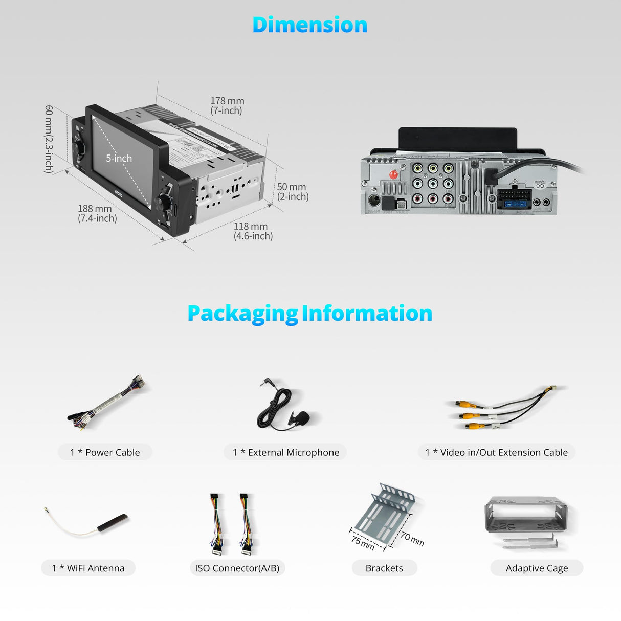 ATOTO F7G1A5WE 5" Single Din Car Stereo with Wireless CarPlay, Android Auto, Bluetooth, GPS Navigation, FM/AM Radio, WiFi, MirrorLink & Live Rear View