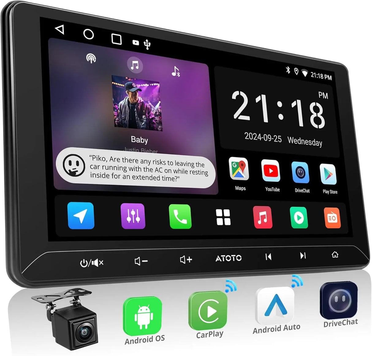 ATOTO A5LG211T 10" Android Double Din Car Stereo with Backup Camera, Wireless CarPlay & Android Auto in-Dash Navigation, WiFi/Bluetooth/USB Tethering, MirrorLink, AI Dialogue,DSP/FM/AM, 2G+32G