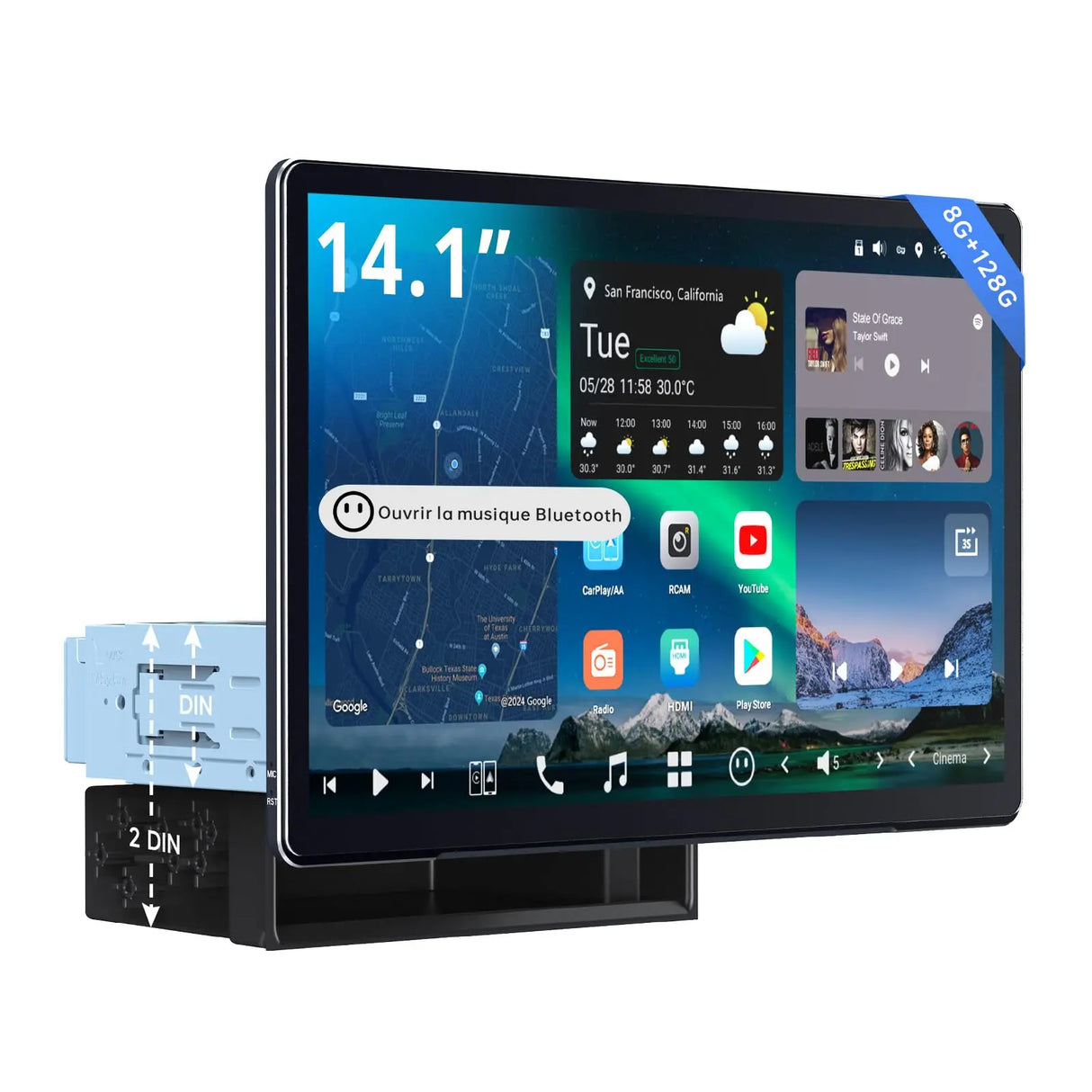 ATOTO 14.1" QLED X10G141E Autoradio Android avec GPS intégré, 1DIN & 2DIN, 8G+128G, Écran Flexview, Audio 7.1.2 CH, 4G LTE, EQ 36B, CarPlay & Android Auto sans Fil, HDMI IN