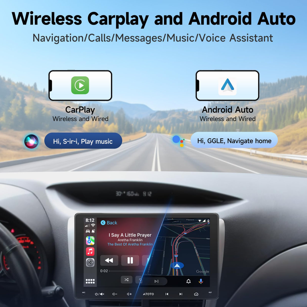 ATOTO A5LG209T 9" Double Din Android Car Stereo with Backup Camera & DVR Dashcam, Wireless Android Auto/CarPlay, GPS Tracking, Drivechat AI, WiFi/Bluetooth/USB, FM/AM/EQ, 2G+32G