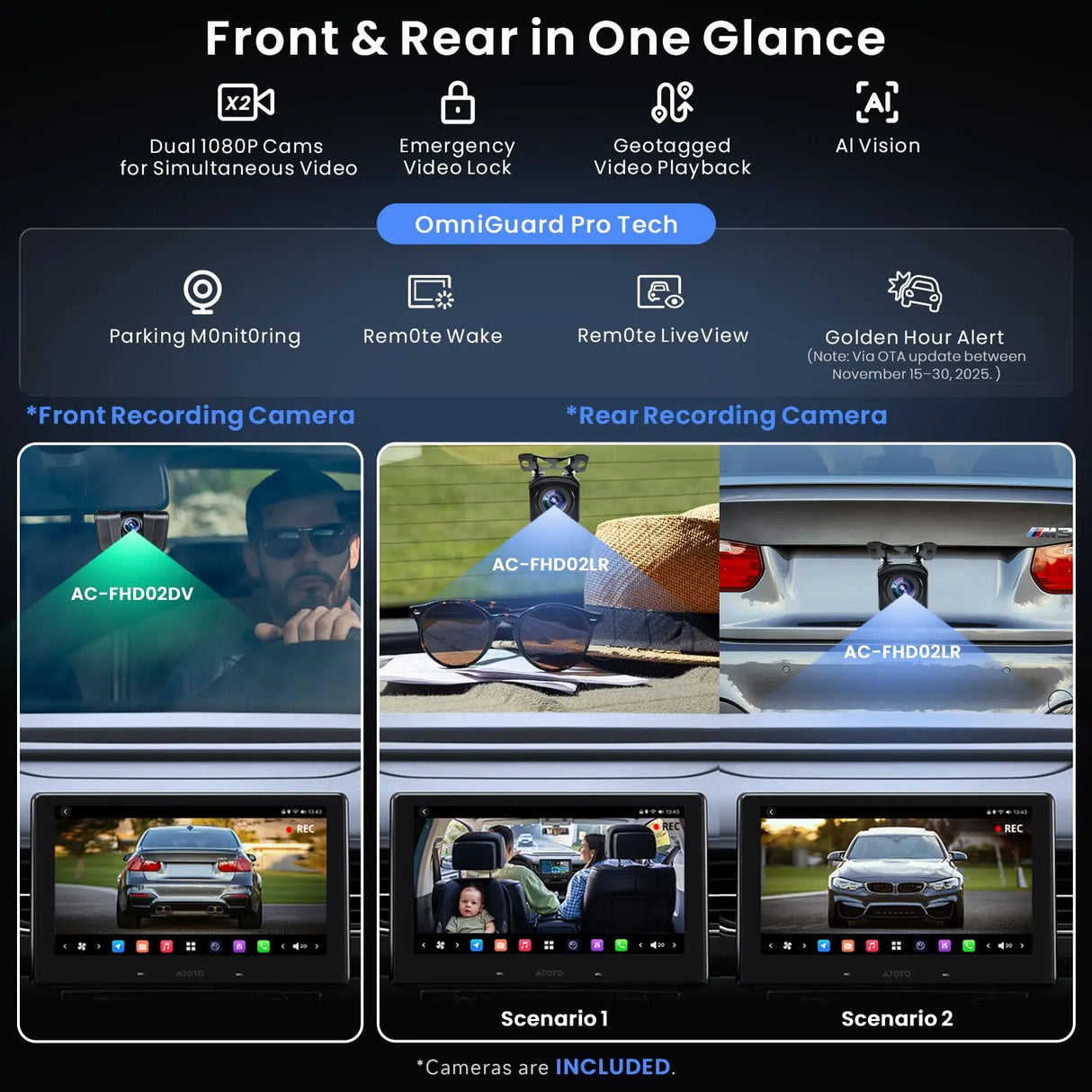 ATOTO X10G110E 10.1" Single & Double Din Radio 8-Core Android 13 with 1080P Dash Cam Front & Rear, OBD2 Scanner 5-in-1, Wireless CarPlay & Android Auto, 8+128G Floating QLED Touchscreen, ChatGPT AI