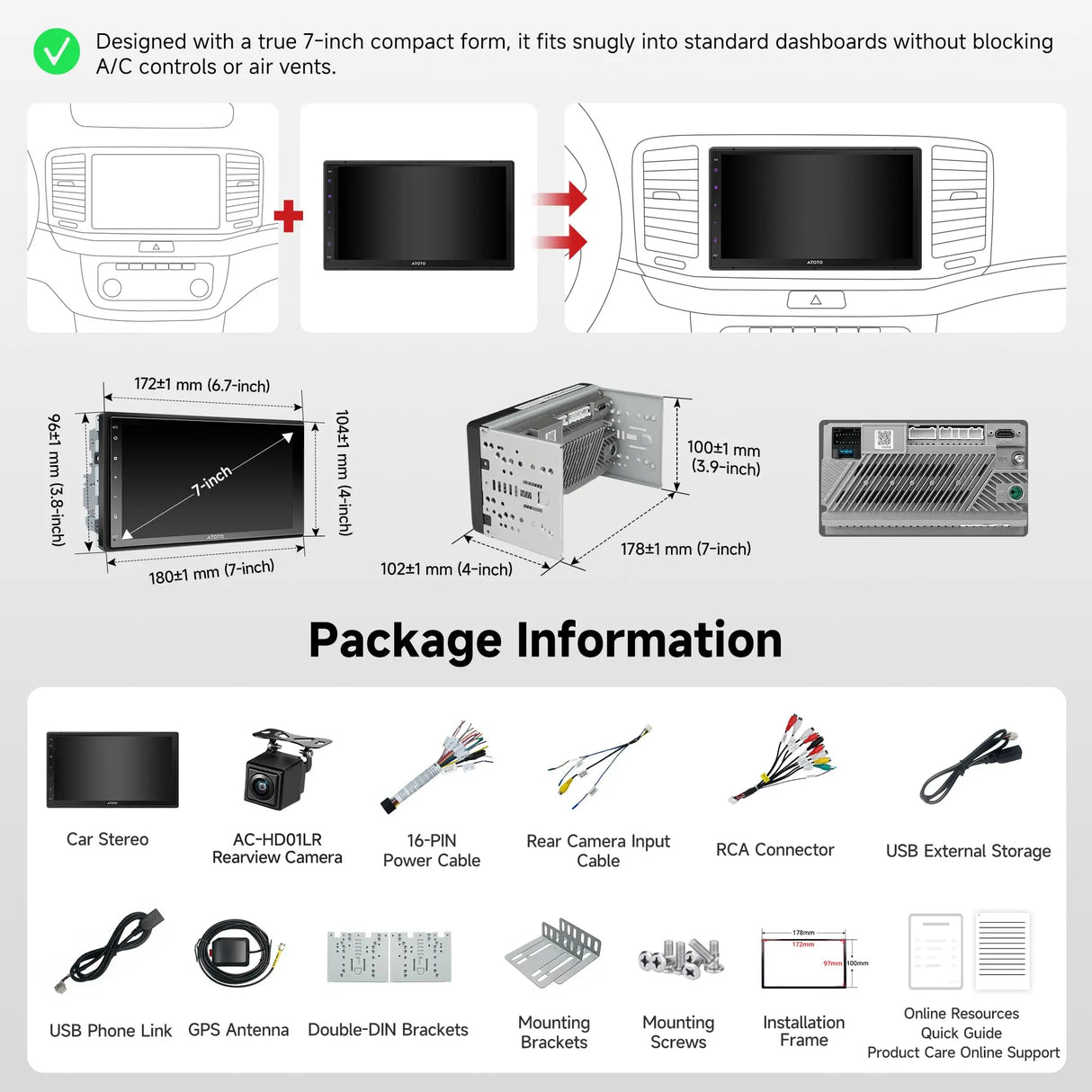 ATOTO A5LG2B7T 7" Double-DIN Android Head Unit with Wireless CarPlay & Android Auto, ChatGPT-AI, GPS, WiFi/BT/USB, 24-EQ DSP, 4x45 AMP