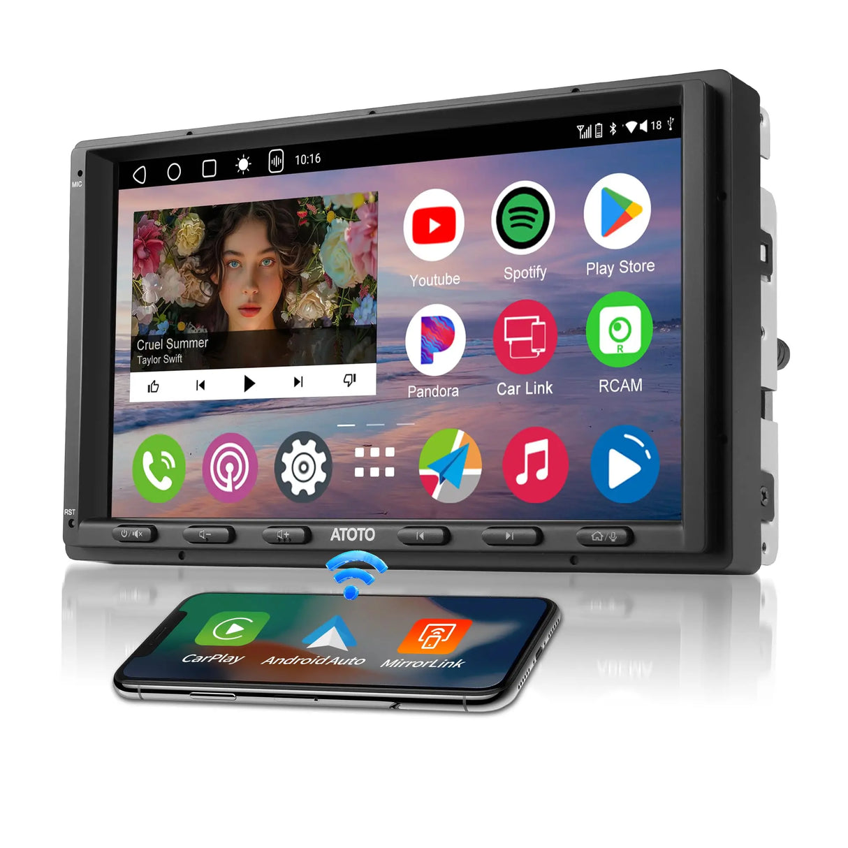 ATOTO A6G2A7PL 7" Double Din Car Stereo, Android, 4G+64G, Wireless/Wired CarPlay & Android Auto, 4G LTE Nano Card, Touchscreen, MirrorLink, Bluetooth, GPS Navigation, Audio Receiver (Upgraded)