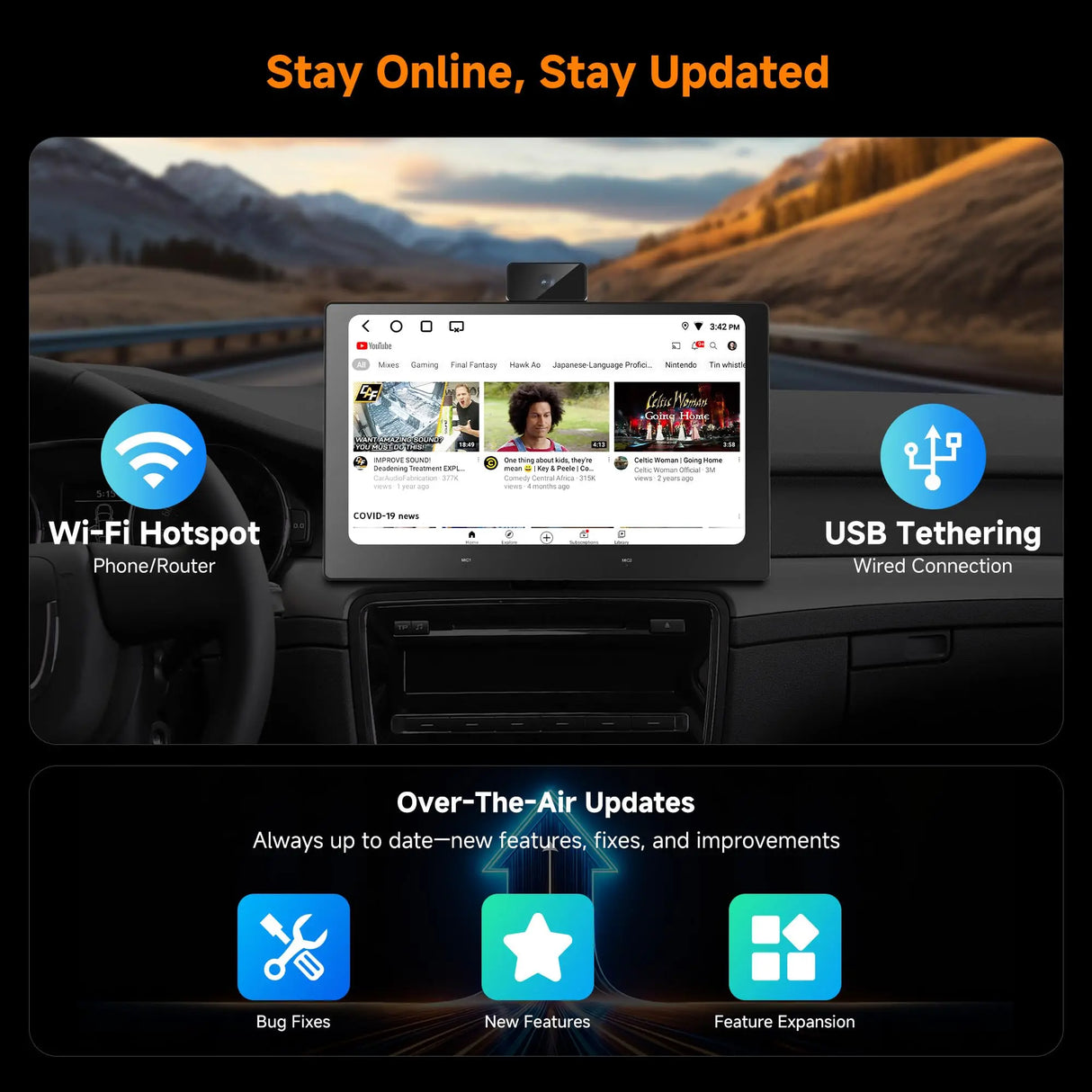 ATOTO P609S1N 9" Portable CarPlay Screen – Wireless CarPlay & Android Auto Touchscreen with Dash Cam, Bluetooth, GPS Navigation, Voice Control & Music Player, Plug & Play Car Stereo (P6 Standard DashCam)