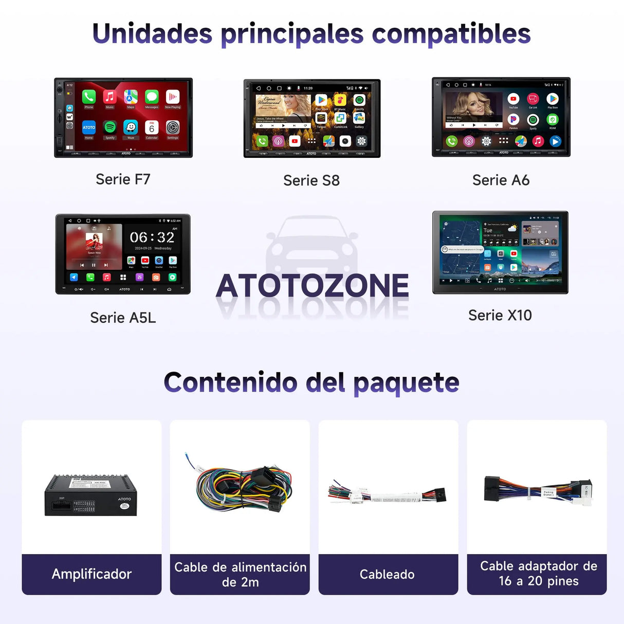 ATOTO CA-AEC122DL Amplificador de Auto Compacto 4x60W RMS, 4 Canales, Clase D TI TPA3221, EQ Personalizable, Cable de Alimentación 2m, Compatible con Estéreos ATOTO