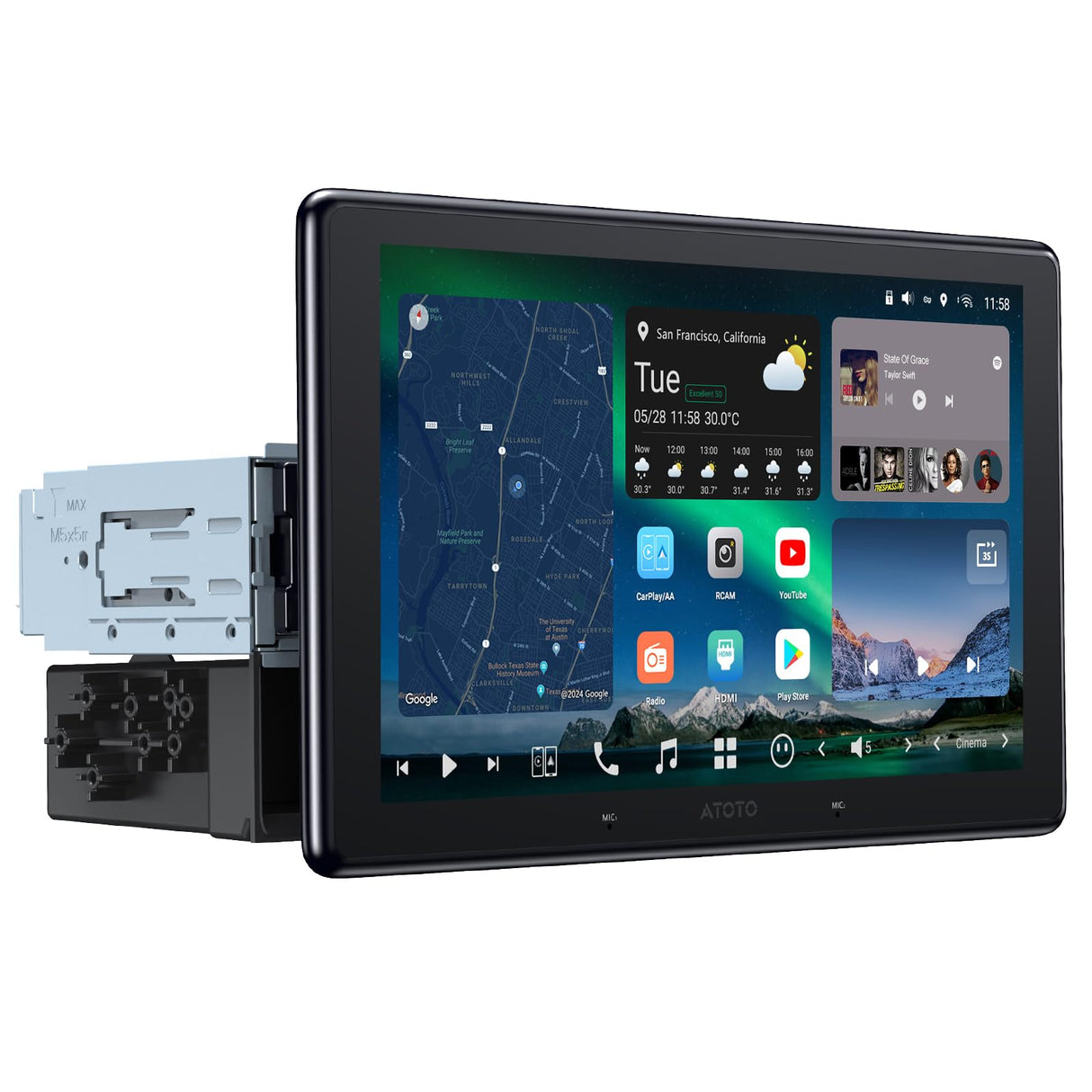 ATOTOZONE 10" QLED AI Android Autoradio 1 DIN, Floating Screen Auto, 8G+128G In-Dash Navigation, 4G LTE, Kabelloses CarPlay & Android Auto, Dual-Phone & 2 Bluetooth, SCVC, GPS-Tracking, X10G110E