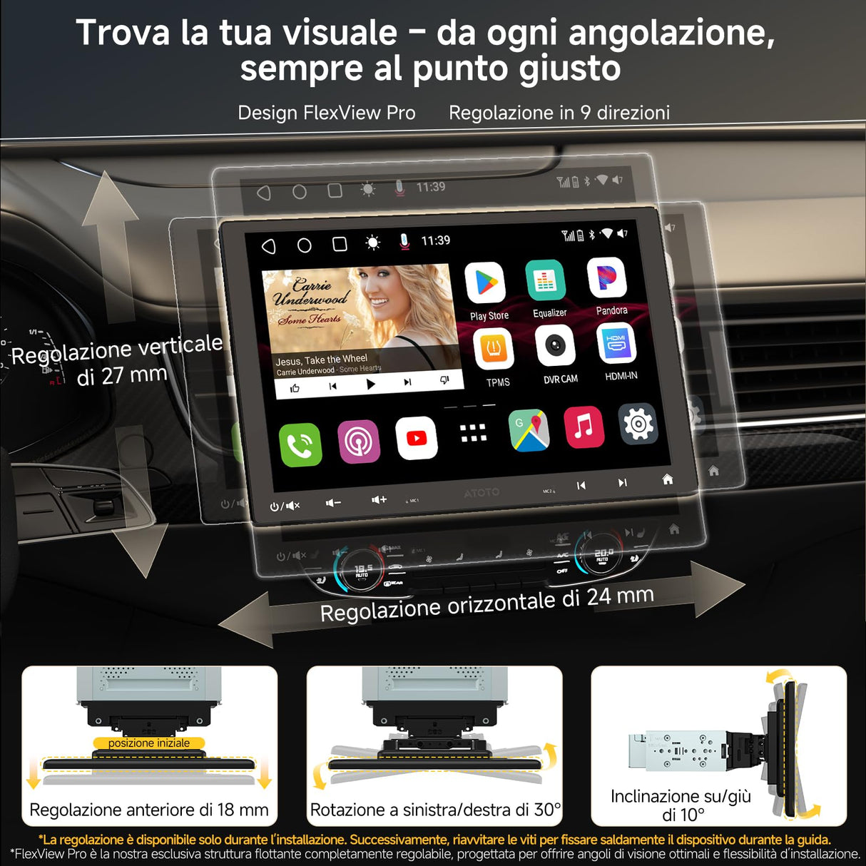 ATOTO S8G1104MS Autoradio 1 Din Android con Schermo Galleggiante da 10,1", 4G LTE, Wireless CarPlay & Android Auto, 4G+32G, AI Intelligente, Doppio Bluetooth, 36-Band EQ & DSP, SCVC/LRV