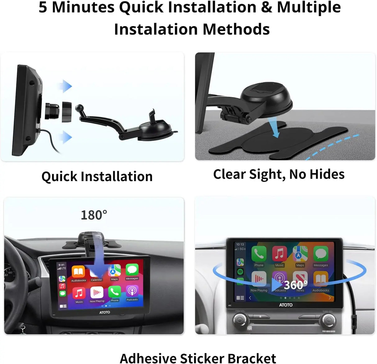 ATOTO P509SD 9″ QLED Portable CarPlay Screen with 1080P Backup Camera & Remote Control, Wireless CarPlay & Android Auto, GPS Navigation, MirrorLink & AUX/FM Output