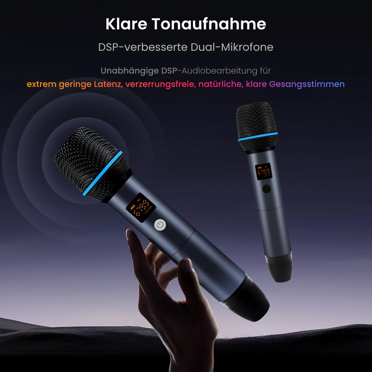 ATOTOEXCEL Drahtloses Mikrofon-Set, Zwei wiederaufladbare Handmikrofone mit Empfänger, 15m Reichweite, 6h Betrieb, Kompatibel mit V10-Serie Autoradios für Karaoke-Partys