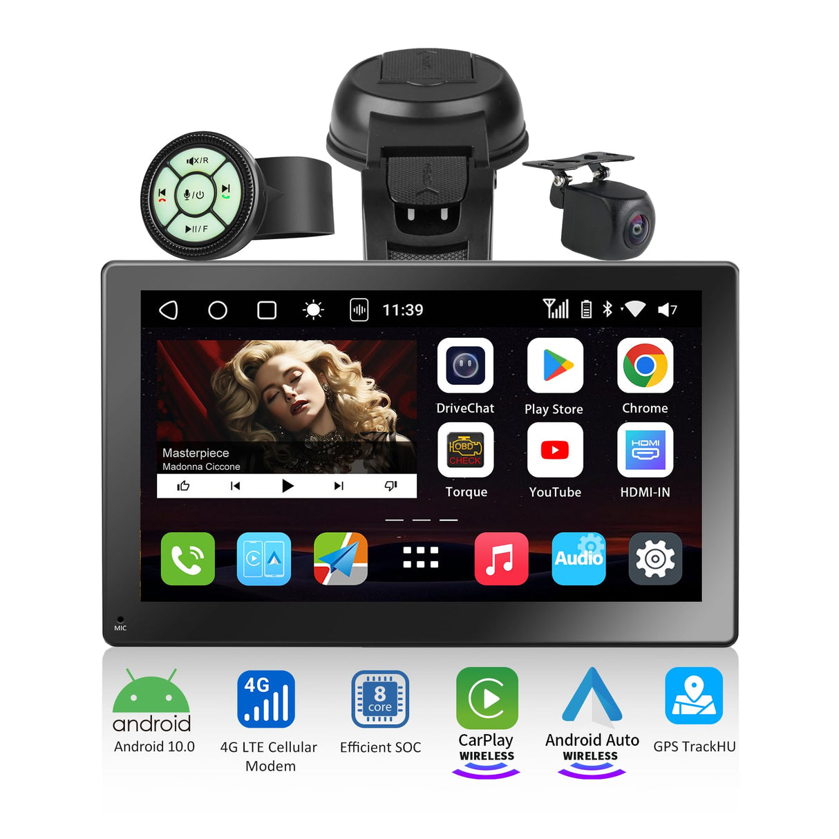 Android Autoradio Portatile 4G LTE, RevcarX 7 Pollici Schermo Per Auto cos CarPlay Senza Fili & Android Auto, 4G+32G Autoradio con Schermo, Telecamera Retrovisiva1080P,Tracciamento GPS,P9PR