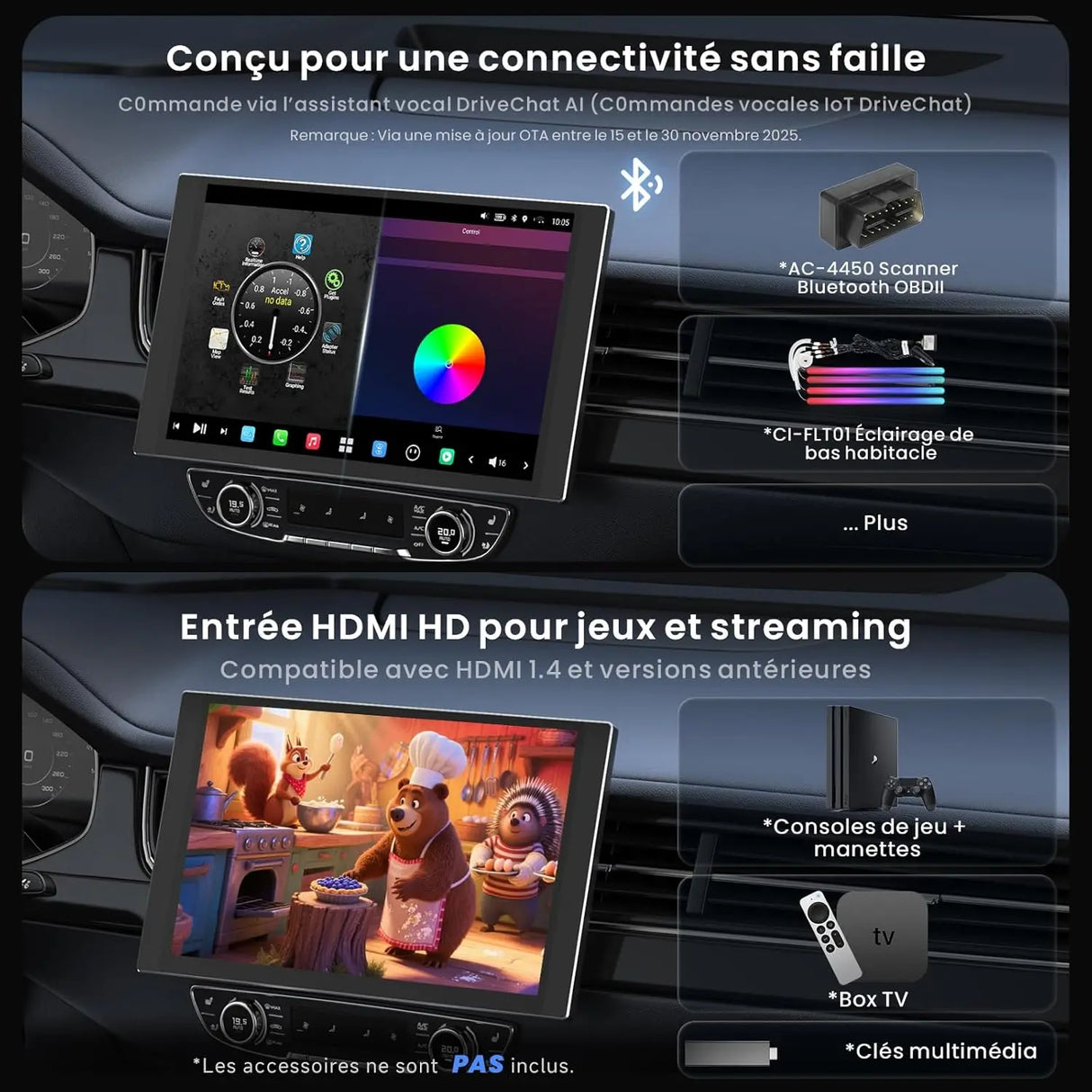ATOTO X10G125E-R3 12,5" QLED Autoradio Android 1DIN/2DIN avec 2 Caméras Dashcam, GPS Intégré, Écran Flexview, 8+128G, Audio 7.1.2CH, 4G LTE, CarPlay & Android Auto sans Fil