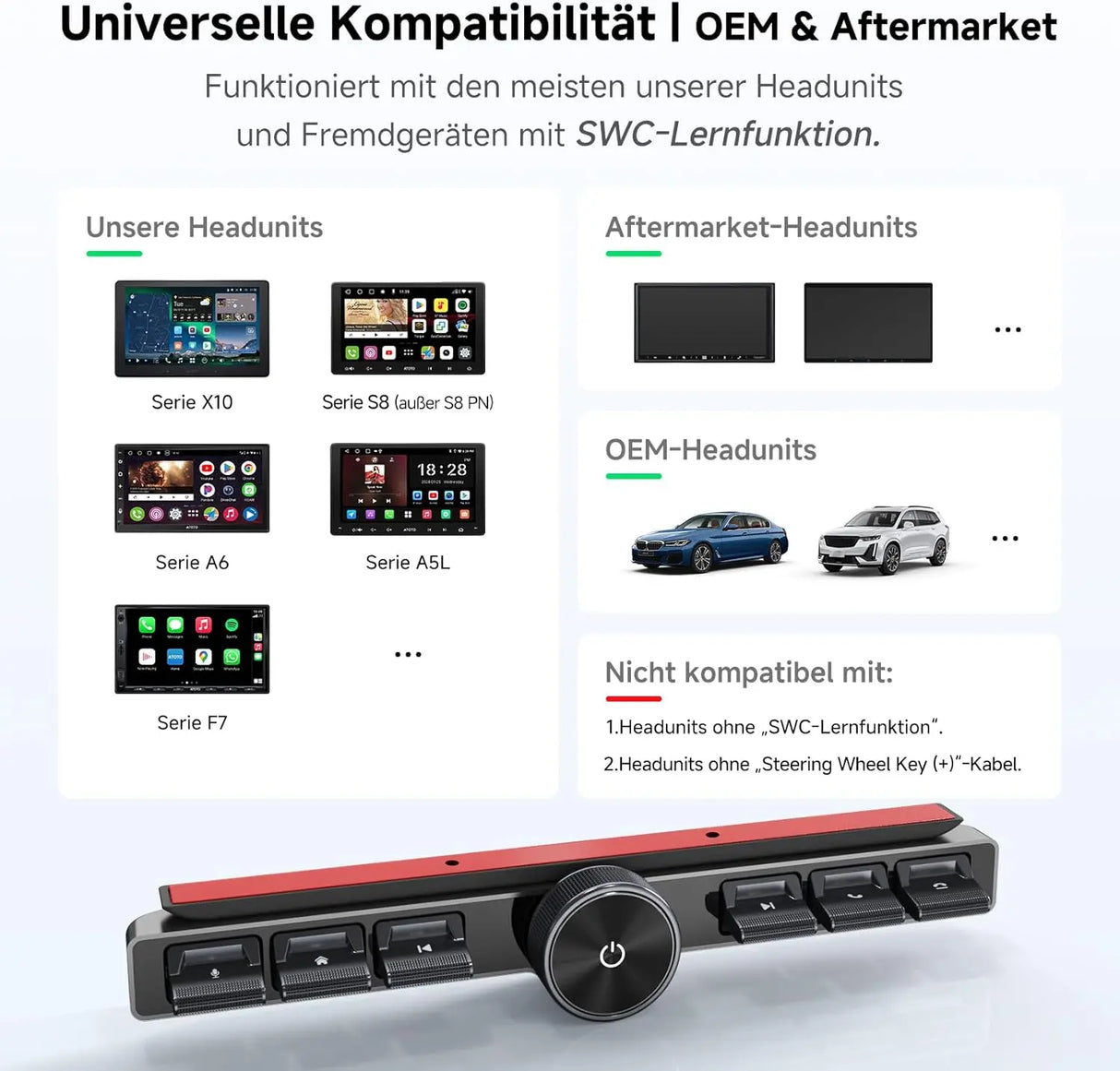 ATOTO AC-44F20 Kabellose Autoradio Fernbedienung mit Beleuchteten Tasten, Flexibler Halterung & Anpassbarer Taste, Kompatibel mit A6, A5L, S8 (außer S8 PN), X10, V10 und den Meisten SWC-Lernfähigen Modellen